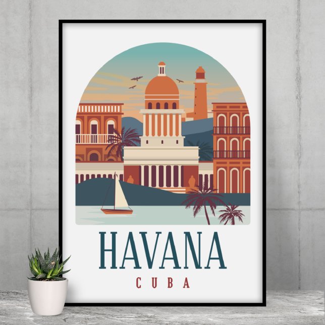 Poster Havana Cuba Vintage Skyline (Havana Cuba Vintage  Travel Poster)