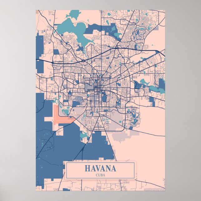 Poster Havana - Mapa da Cidade de Cuba (Frente)