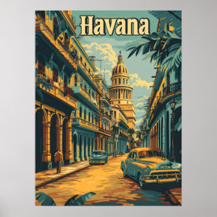 Poster Havana Nostalgia: Carros vintage na Cidade Velha