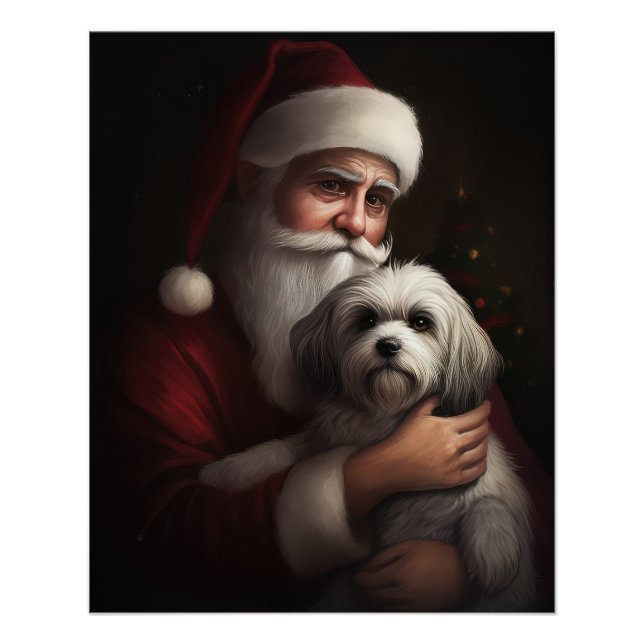 Póster Havanês com Papai Noel Natal Festivo (Frente)