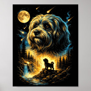 Poster Havanês uivando para a lua vintage 90s cachorro en