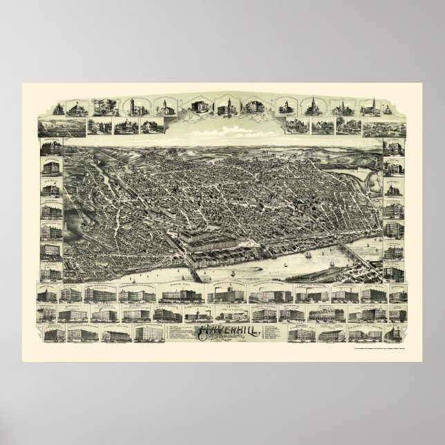 Poster Haverhill, Mapa Panorâmico MÃE - 1893 (Frente)