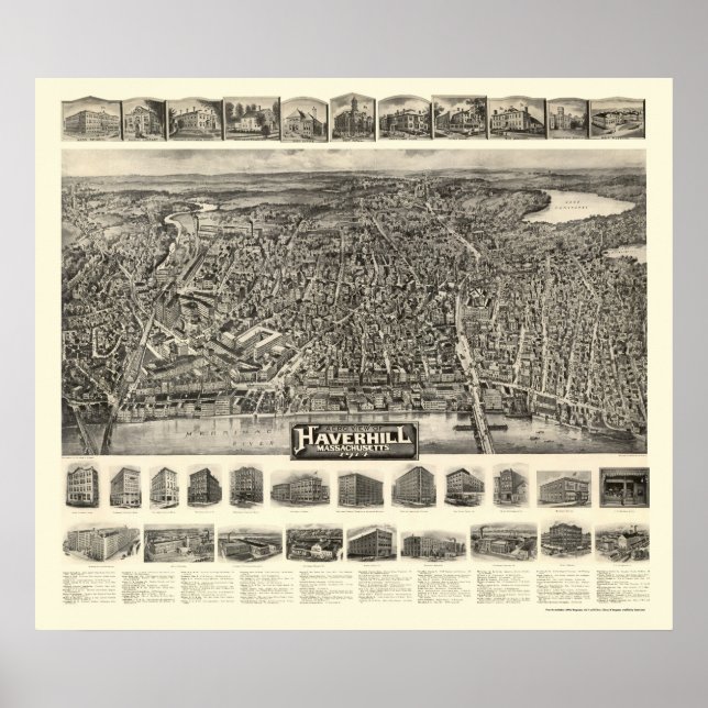 Póster Haverhill, Mapa Panorâmico MÃE - 1914 (Frente)
