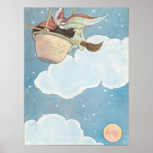 Póster Havia uma mulher adulta lanç em uma cesta,