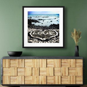 Póster Hawaii Black Sand Beach e Coral "Love" Heart Photo