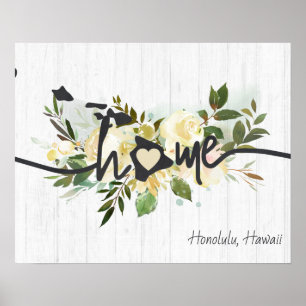 Poster Hawaii Estado Personalizado Sua Cidade Natal Rústi