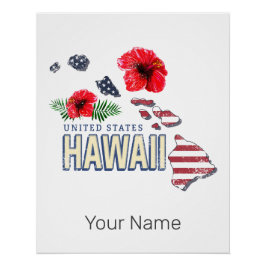 Póster Hawaii Estados Unidos Mapa Retrorestadual EUA Souv