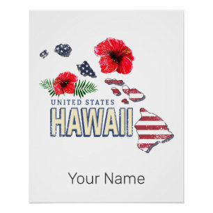 Póster Hawaii Estados Unidos Mapa Retrorestadual EUA Souv