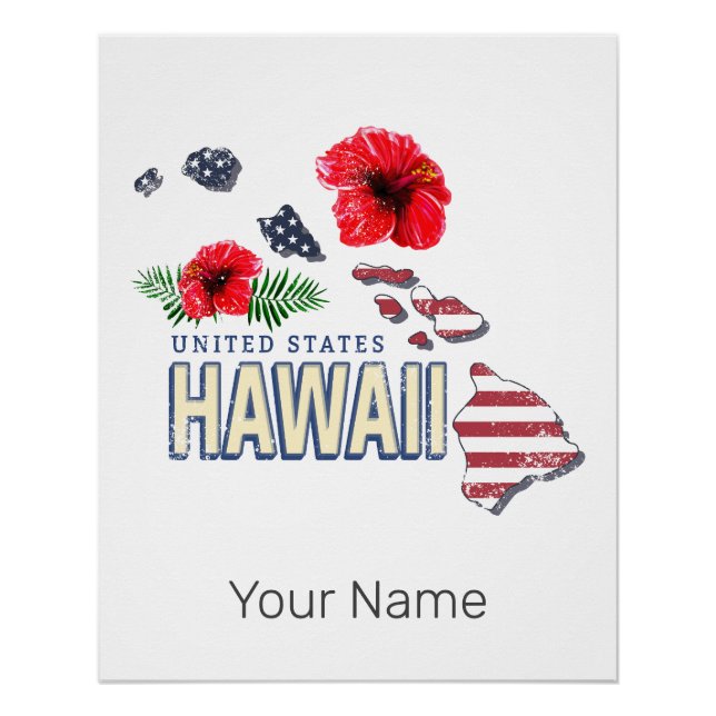 Póster Hawaii Estados Unidos Mapa Retrorestadual EUA Souv (Frente)