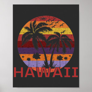 Poster Hawaii EUA Vintage Palm Trees Viagem