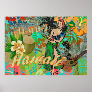 Poster Hawaii Flower Hula Vintage - Gráfico Floral
