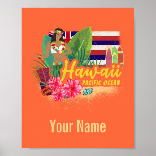 Poster Hawaii Hula Dancer Retro Pacific Vintage Souvenir