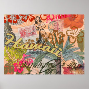 Póster Hawaii Hula Viagem Flower Vintage