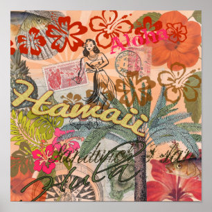 Poster Hawaii Hula Viagem Flower Vintage