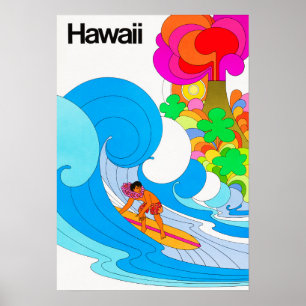 Poster HAWAII para a Natação Surf e o Turismo de Vintagem