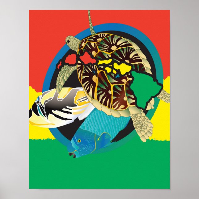 Póster Hawaii Reggae Turtle Ilhas Hawaii (Frente)