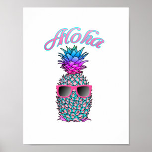 Póster Hawaiian colorido do abacaxi Aloha