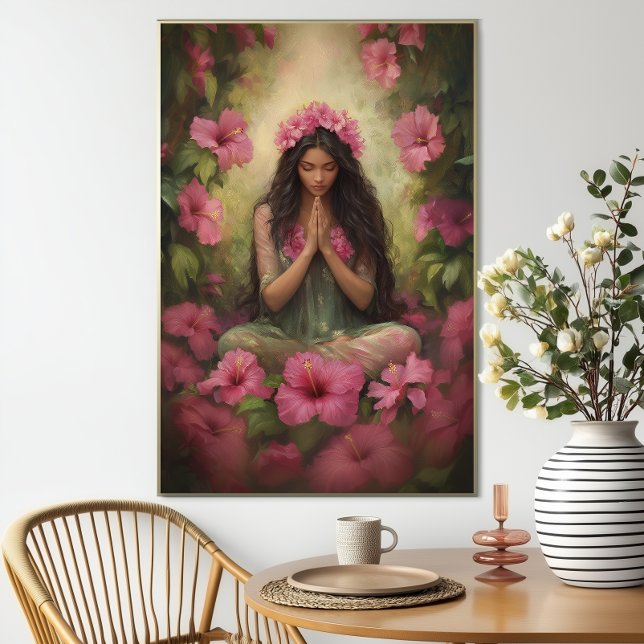 Poster Hawaiian Goddess Laka Pink Hibiscus Forest Art (Criador carregado)