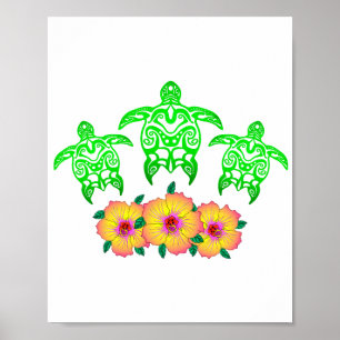 Poster Hawaiian Honu das tartarugas de mar verde