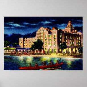 Póster Hawaiian real de Honolulu Havaí na noite