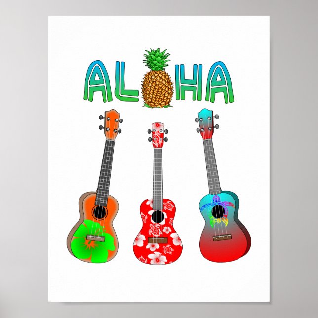 Poster Hawaiian Ukulele Aloha Hawaii (Frente)