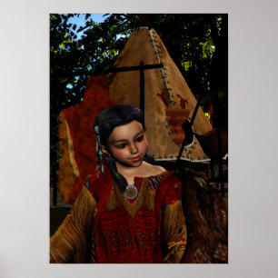 Póster Hawk Whisper Native Girl & Hawk