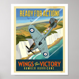 Poster Hawker Hurricane sobre os penhascos de Dover