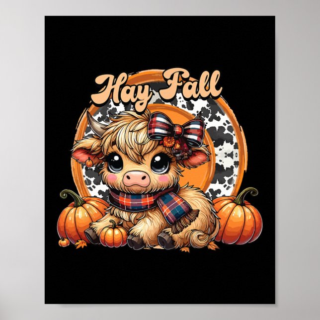 Poster Hay Ali Pumkin Highland Cow Fall Autumn Thanksgi (Frente)