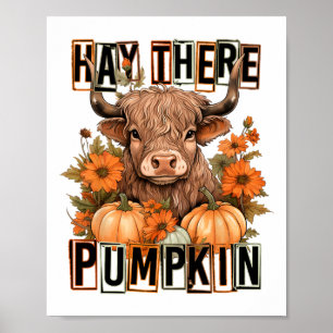 Poster Hay Lá Pumkin Cow outono Ação de Graças