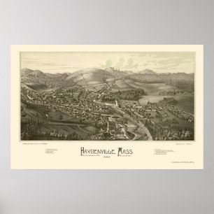 Póster Haydenville, mapa panorâmico das MÃES - 1886
