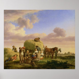 Póster Haymakers que descansam em um campo
