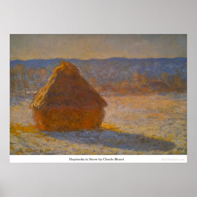 Poster Haystacks em neve por Claude Monet (Frente)