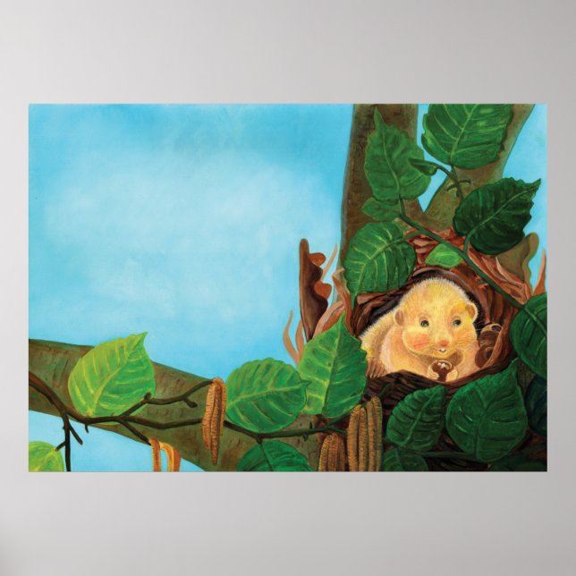 Poster Hazel dormouse comendo avelã (Frente)