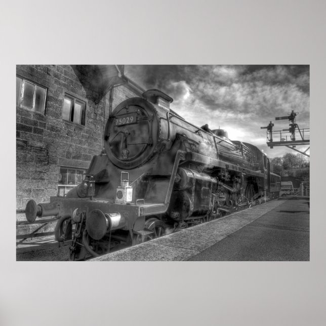 Póster HDR do comboio a vapor em B&W (Frente)