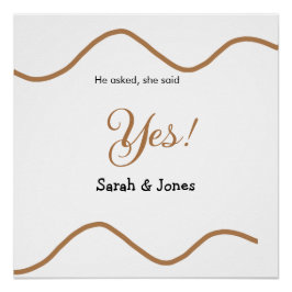 Póster He asked she said yes engagement simple minimal 