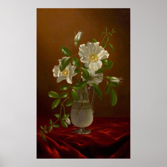 Poster Heade - Rosas Cherokee em um Vaso de Vidro (Frente)
