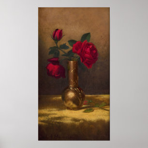 Poster Heade - Rosas vermelhas Em Um Vaso Japonês Em Um 