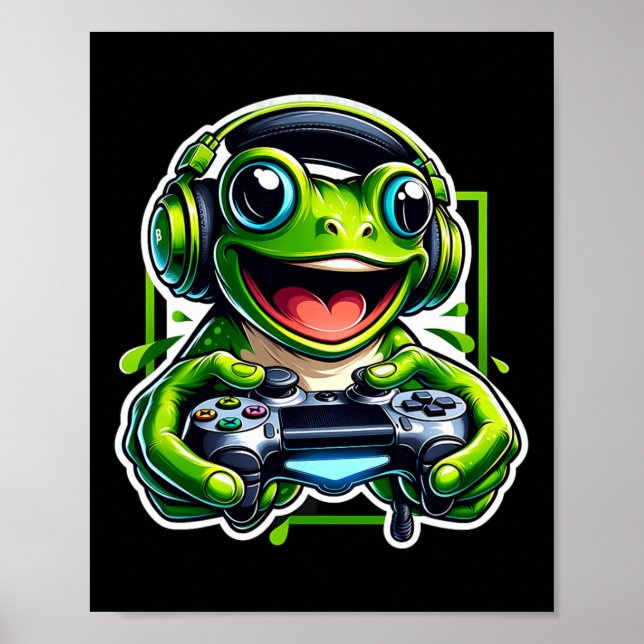 Poster Headphone Video Game Frog Gaming  (Frente)