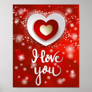Poster Heart and Stars in Red