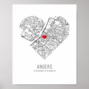 Poster Heart Angers City Map (França)