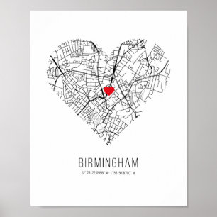 Poster Heart Birmingham City Map (Reino Unido)