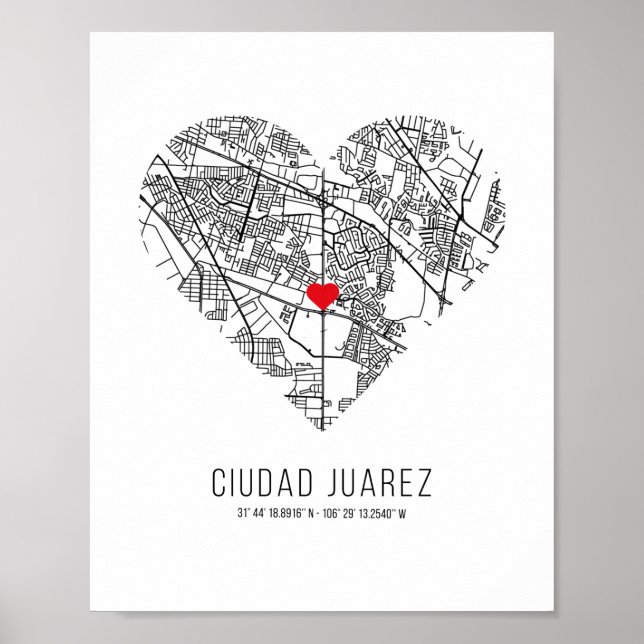 Poster Heart Ciudad Juarez City Map (México) (Frente)