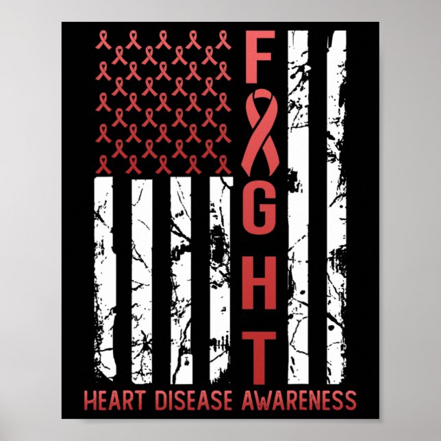 Poster Heart Disease Awareness February Usa Flag Ribbon R (Frente)
