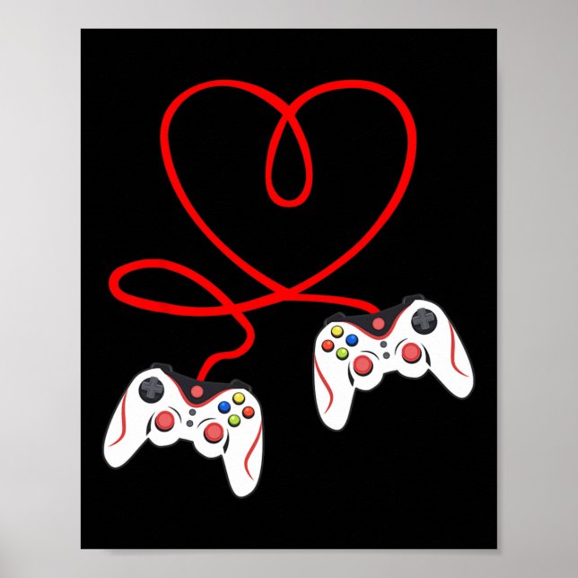 Poster Heart Game Controllers Video Gamers Gaming Valenti (Frente)