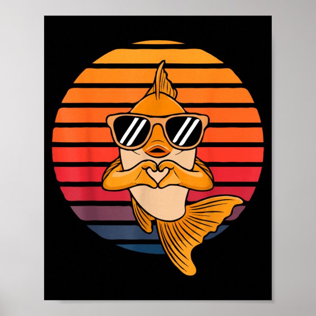 Poster Heart Hands Funny Retro Goldfish Lover Sungles Mak (Frente)