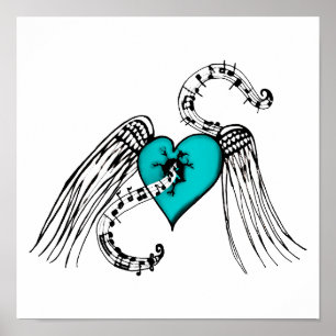Poster Heart Music Blue
