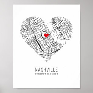 Poster Heart Nashville City Map (Estados Unidos)