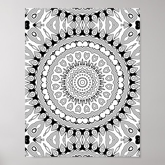 Poster Heart Petal Burst Coloring Page Intricate Design (Frente)