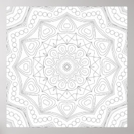 Poster Heart Petal Mandala Symmetry Coloring Page Art