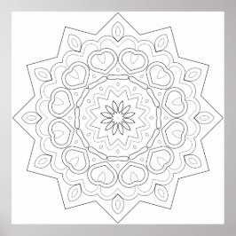 Poster Heart Petal Mandala with Symmetrical Vine Flow